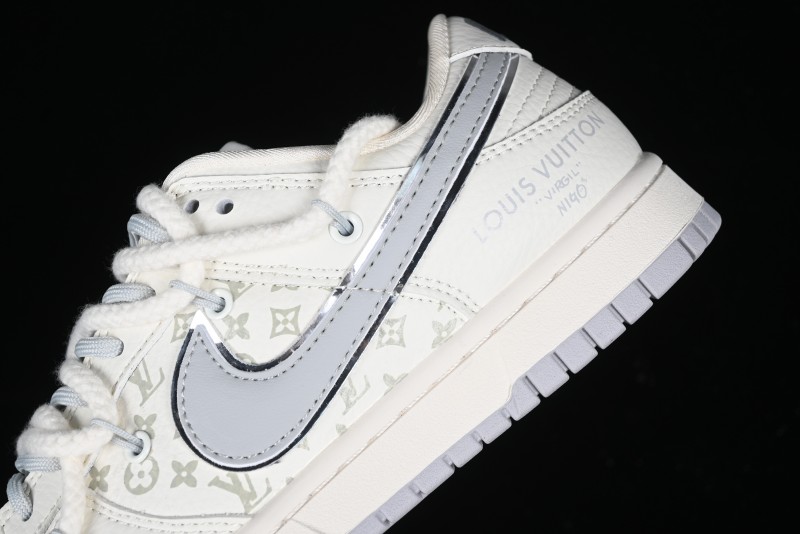 Nike SB Dunk Low LV Collaboration Strap White Grey Check Anniversary High-End Custom Low-Top Casual Skate Shoes - SJ2068-245