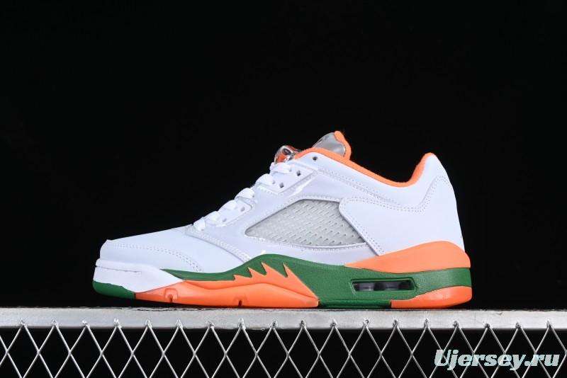 Nike Air Jordan 5 Retro Low AJ5 Sneakers in Football Grey with Vivid Orange and Pine Green Accents - FQ1293-018