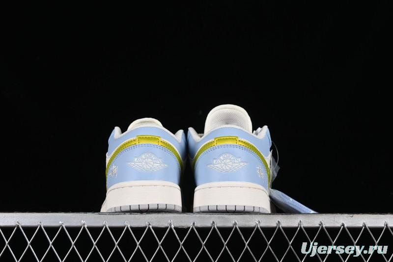 Nike Air Jordan 1 Low Stussy Collaboration - Blue Gold Custom High-End Basketball Shoes - WG8850-007