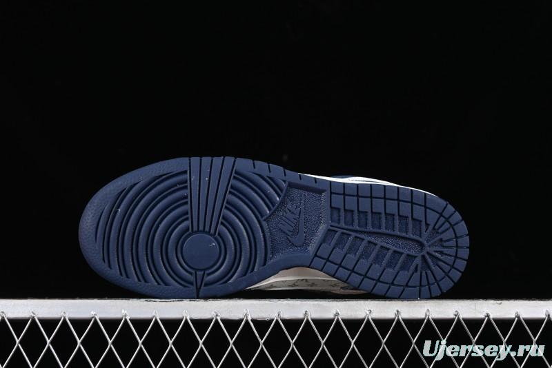 Nike SB Dunk Low LV Collaboration - Blue Denim Print Anniversary High-End Custom Low-Top Casual Sneakers - FC1688-162