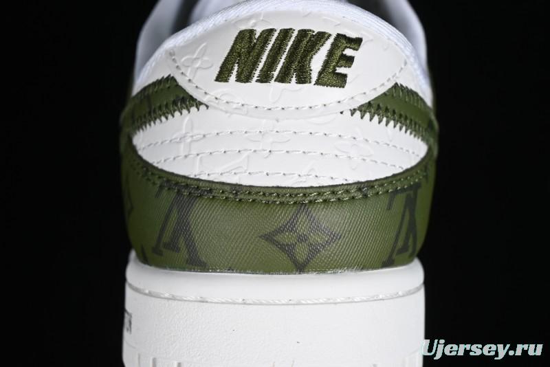 Nike SB Dunk Low LV Collaboration - Embroidered White Green Print Anniversary High-End Custom Low-Top Casual Sneakers - DQ1098-362