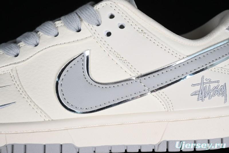 Stussy x Nike SB Dunk Low Retro Premium Sneakers in Off-White Light Grey Swoosh - DQ1098-377