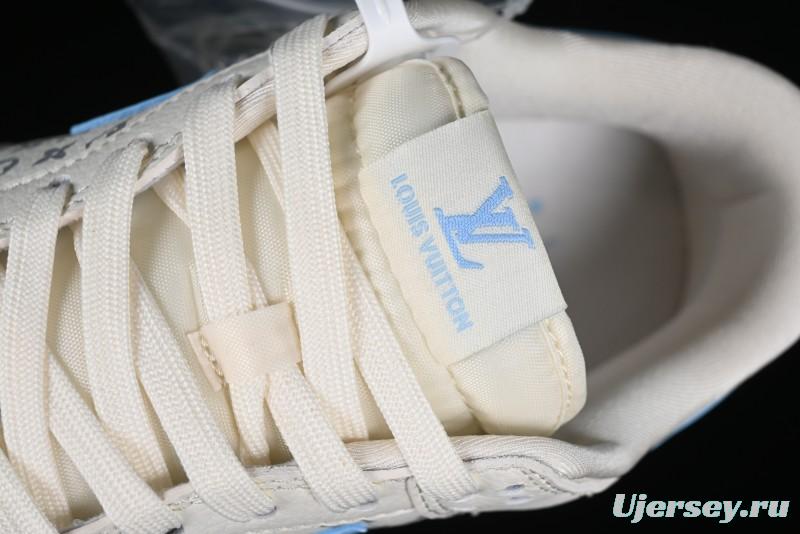 Nike SB Dunk Low LV Collaboration - Beige Blue Double Swoosh Print Anniversary Custom Low-Top Casual Sneakers - CF3688-005