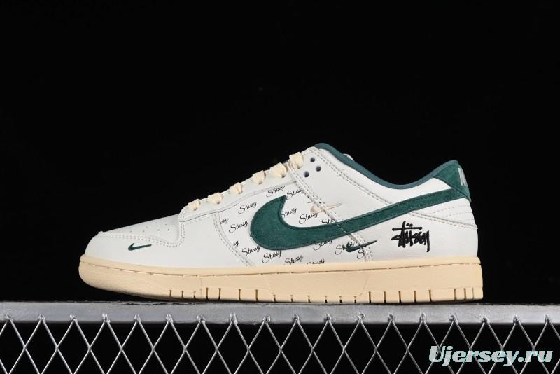 Nike SB Dunk Low Stussy Collaboration Beige Green Mini Swoosh Anniversary Custom Low-Top Casual Sneakers - CF3688-006
