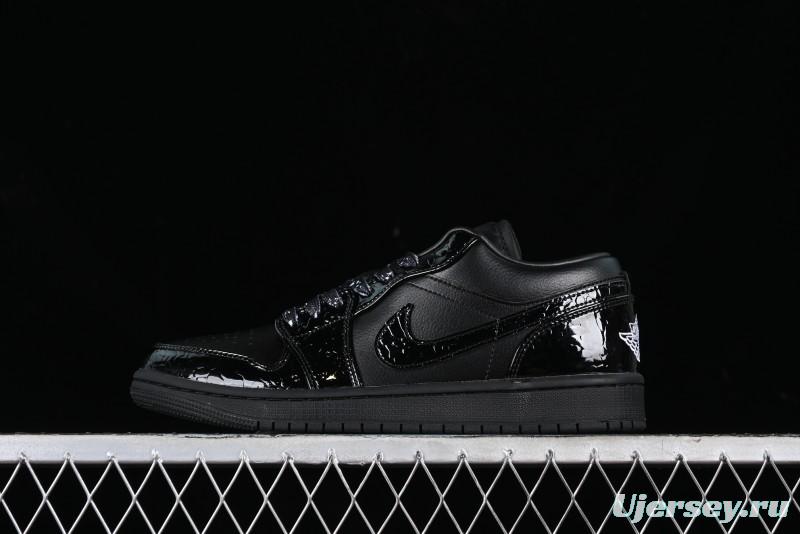 Nike Air Jordan 1 Low "Black Croc" Casual Sneakers with Crocodile-Embossed Leather - HJ7743-010