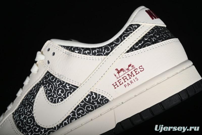 Nike SB Dunk Low Hermes Collaboration - Beige Swoosh Anniversary High-End Custom Low-Top Casual Skate Shoes - XD6188-038