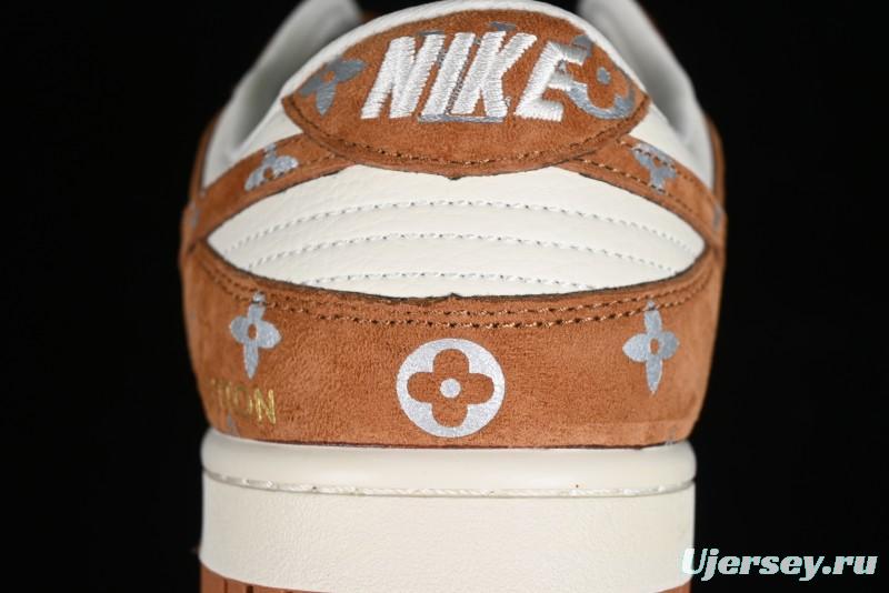 Nike SB Dunk Low LV Collaboration - Beige Brown Swoosh Anniversary High-End Custom Low-Top Casual Skate Shoes - XD6188-030