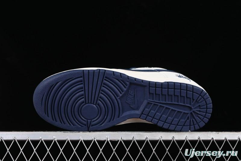 Stussy x Nike SB Dunk Low Anniversary Custom Sneakers with Blue Swoosh - DQ1098-379