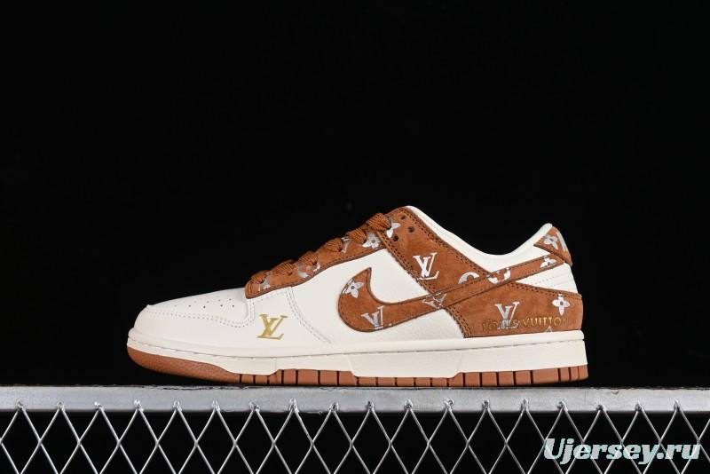 Nike SB Dunk Low LV Collaboration - Beige Brown Swoosh Anniversary High-End Custom Low-Top Casual Skate Shoes - XD6188-030