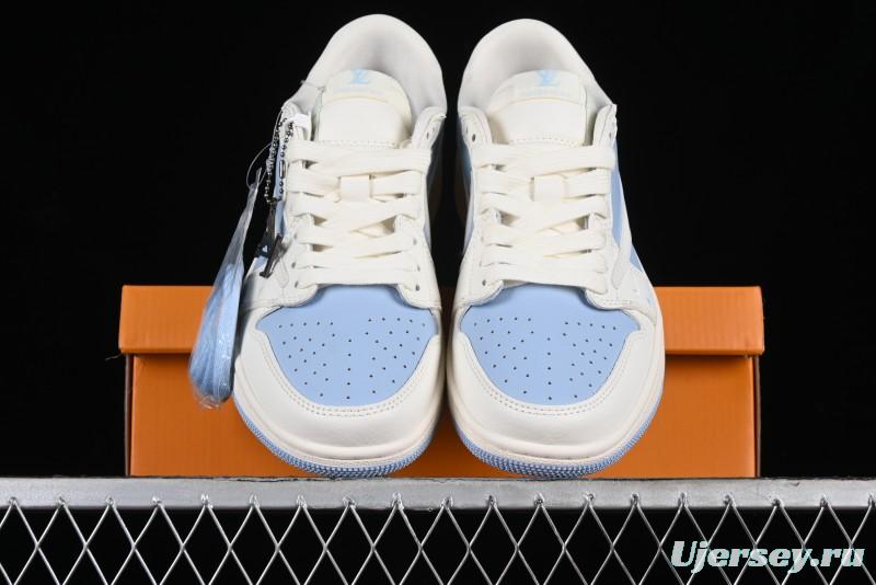 Nike Travis Scott x Fragment Design x Jordan Air Jordan 1 Low OG SP AJ1 LV Blue Double Hook Casual Sneakers - BB6588-103