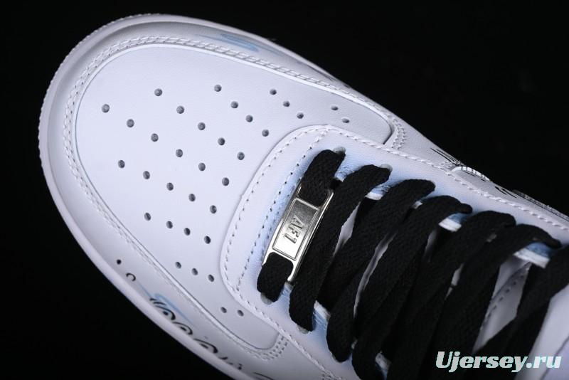 Nike Air Force 1 '07 Low Casual Sneakers with Anime-inspired Blue Spray Paint Design - CW2288-111