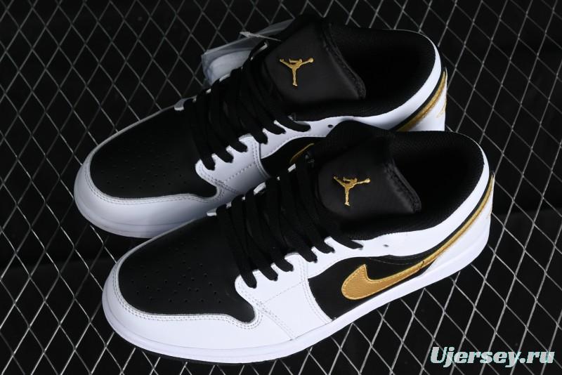 Nike Air Jordan 1 Low AJ1 Basketball Shoes with Black White Gold Swoosh - 553558-172