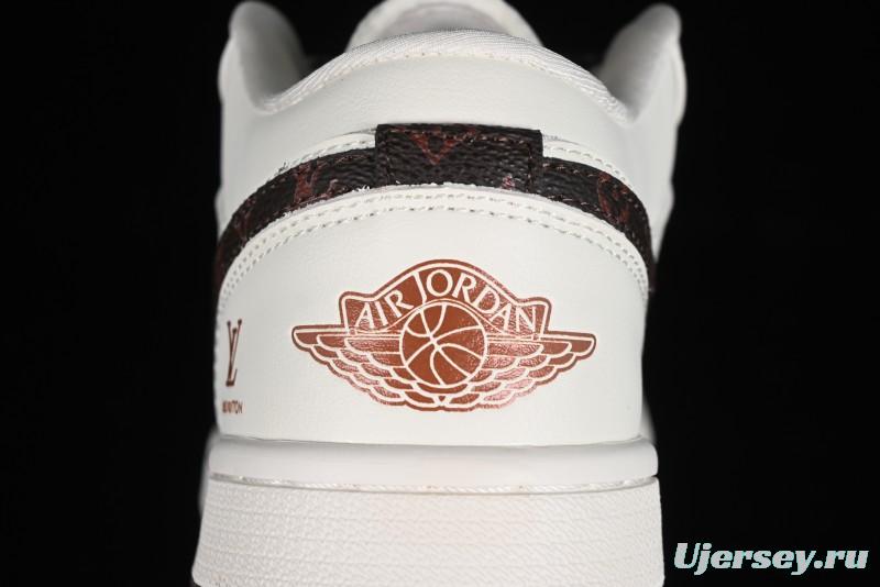 Nike Air Jordan 1 Low LV Collaboration Sneakers - Classic Monogram Swoosh in Off-White - WG8850-004