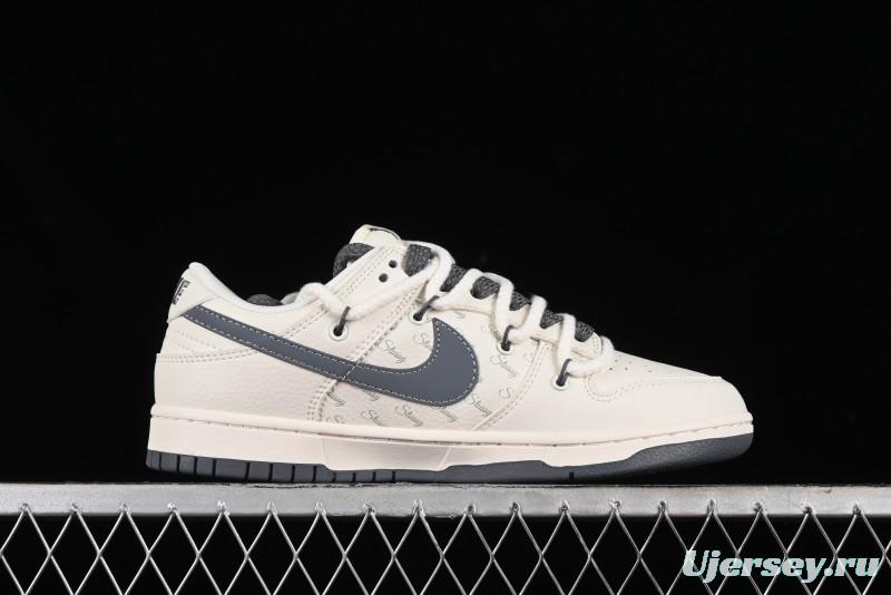 Stussy x Nike Dunk Low SB Sneakers in Off-White and Gray with Stussy S Titanium Accessory - SJ2068-275