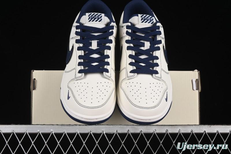 Nike SB Dunk Low OFF-WHITE Collaboration - Beige Navy Swoosh Anniversary Custom Low-Top Casual Skate Shoes - DJ2024-011