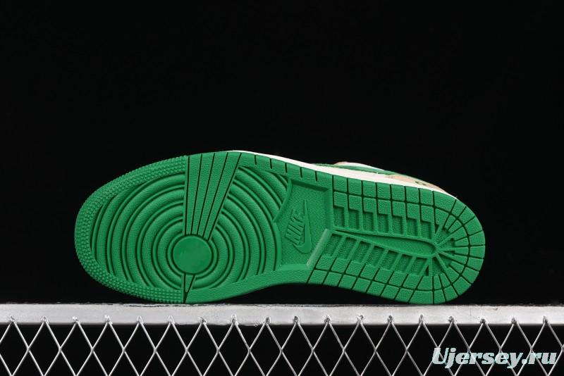 Nike Air Jordan 1 Low AJ1 Gucci Collaboration - Vintage Basketball Shoes in Sheepskin Green - WG8850-014