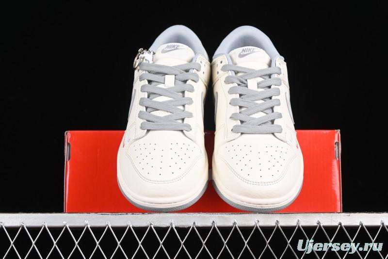 Nike SB Dunk Low Supreme Collaboration - Off White Gray Double Swoosh Anniversary Custom Low-Top Casual Skate Shoes - XX2025-317