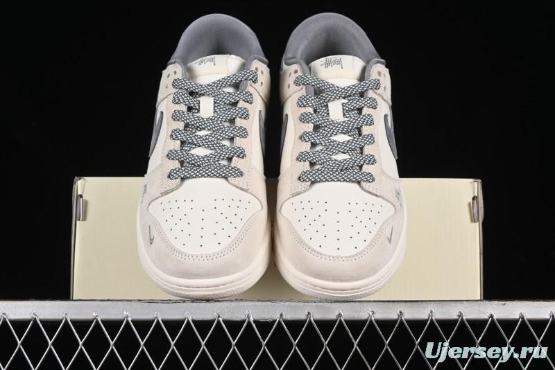 Nike SB Dunk Low x Supreme x Stussy Anniversary Customized Sneakers in Off-White Grey Check - SJ2068-272