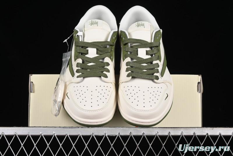 Nike Travis Scott x Fragment Design x Air Jordan 1 Low OG SP AJ1 Retro Sneakers in Sail Military Green - DM6688-602