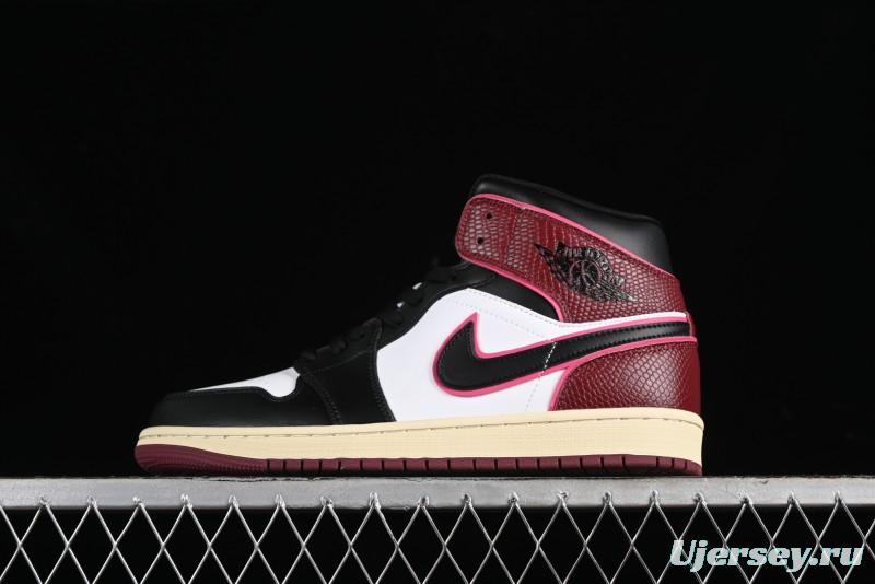 Nike Air Jordan 1 Mid AJ1 Snake Print Black Red Toe Mid-Top Basketball Shoes - FQ7818-101