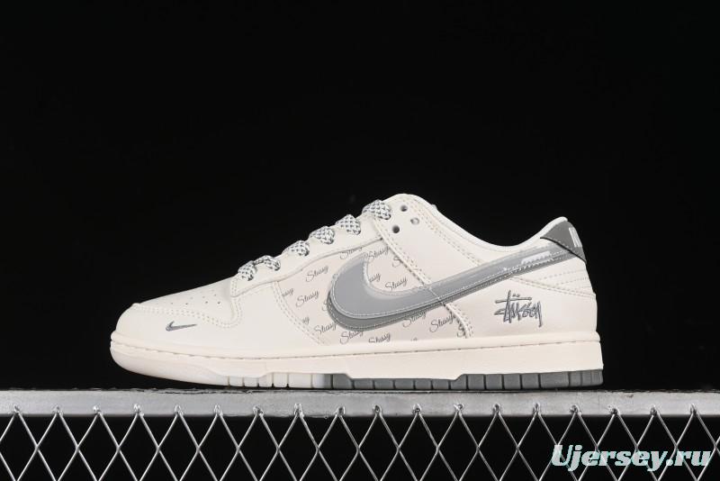 Nike SB Dunk Low Stussy Collaboration - White Grey Double Swoosh Anniversary High-End Custom Low-Top Casual Sneakers - XX2025-206