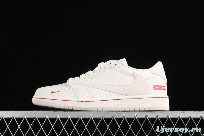 Nike Travis Scott x Fragment Design x Air Jordan 1 Low OG SP AJ1 Supreme Collaboration - Classic Off-White Low-Top Lifestyle Sneakers - XY2688-104