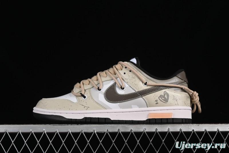 Nike Dunk Low Panda Prank Summer Theme Love Khaki Pudding Milk Tea SB Strap Low-Top Casual Sneakers - CW1590-100