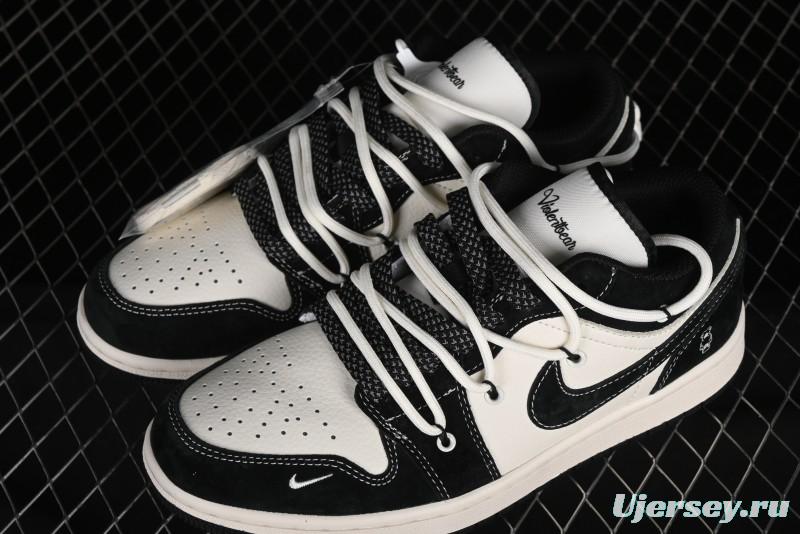 Nike Air Jordan 1 Low AJ1 x Violent Bear Collaboration - Black Beige Mark Line Custom Retro Basketball Shoes - SJ9950-013