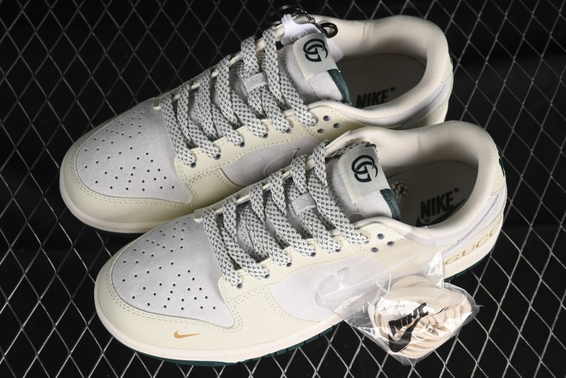 Nike SB Dunk Low Gucci Collaboration - Beige with Yellow Swoosh Anniversary High-End Custom Low-Top Casual Sneakers - DQ1098-390