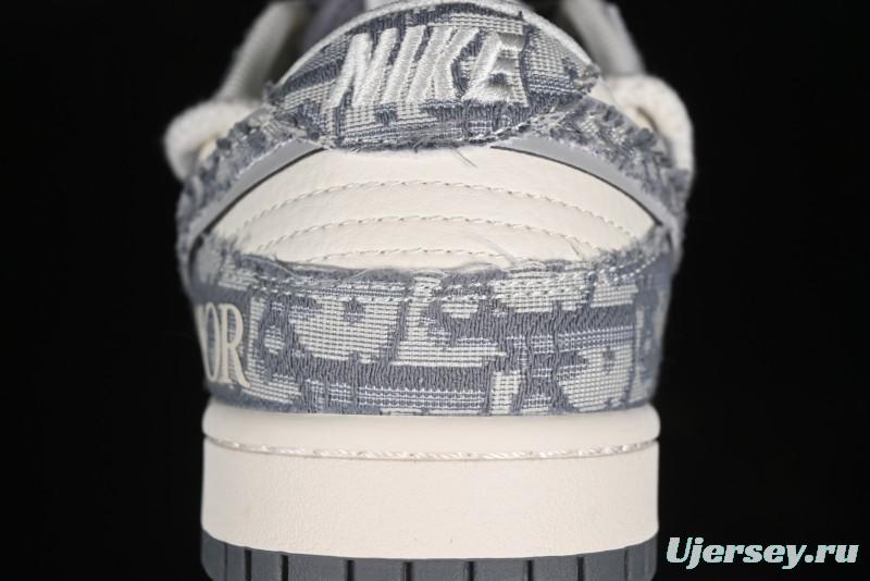 Nike SB Dunk Low Dior Collaboration - Strap Woven Grey Check Anniversary High-End Custom Low-Top Casual Sneakers - SJ2068-285