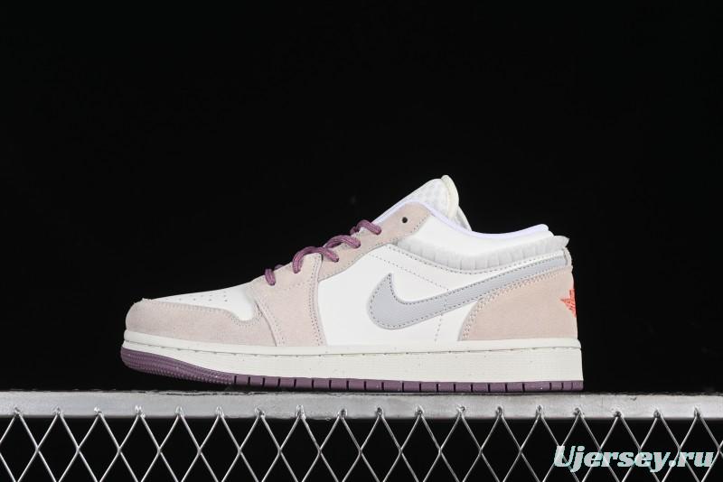 Nike Air Jordan 1 Low Retro Casual Sneakers with Smooth Leather and Suede - FQ8094-100