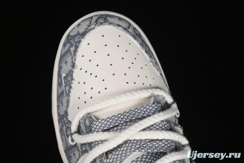 Nike SB Dunk Low Dior Collaboration - Strap Woven Grey Check Anniversary High-End Custom Low-Top Casual Sneakers - SJ2068-285