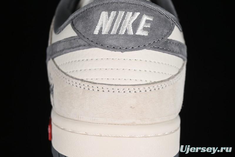 Nike SB Dunk Low x Supreme x Stussy Anniversary Customized Sneakers in Off-White Grey Check - SJ2068-272