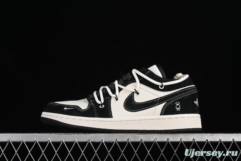 Nike Air Jordan 1 Low AJ1 x Violent Bear Collaboration - Black Beige Mark Line Custom Retro Basketball Shoes - SJ9950-013