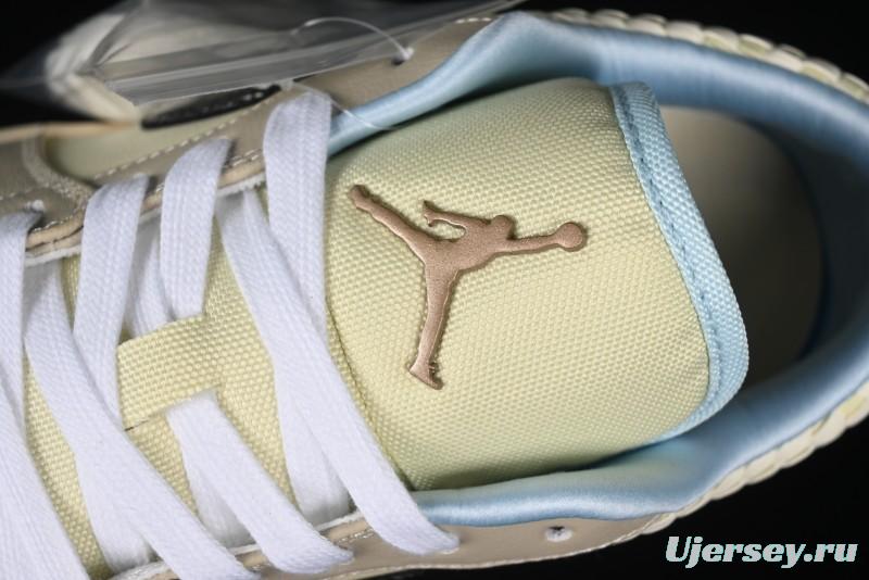 Nike Air Jordan 1 Low Retro Basketball Shoes in Soft Beige with Black Logo Accent - HQ3440-101