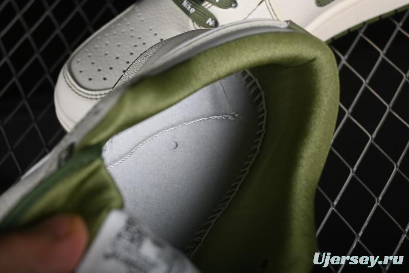 Nike Air Jordan 1 Low Retro Basketball Shoes in Off-White Olive Green - CF3688-019