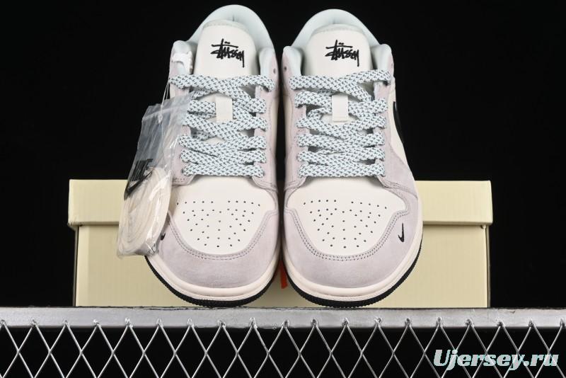 Nike Air Jordan 1 Low Stussy Collaboration - Black Blue Pigment Patchwork Retro Basketball Shoes - LJ6688-008