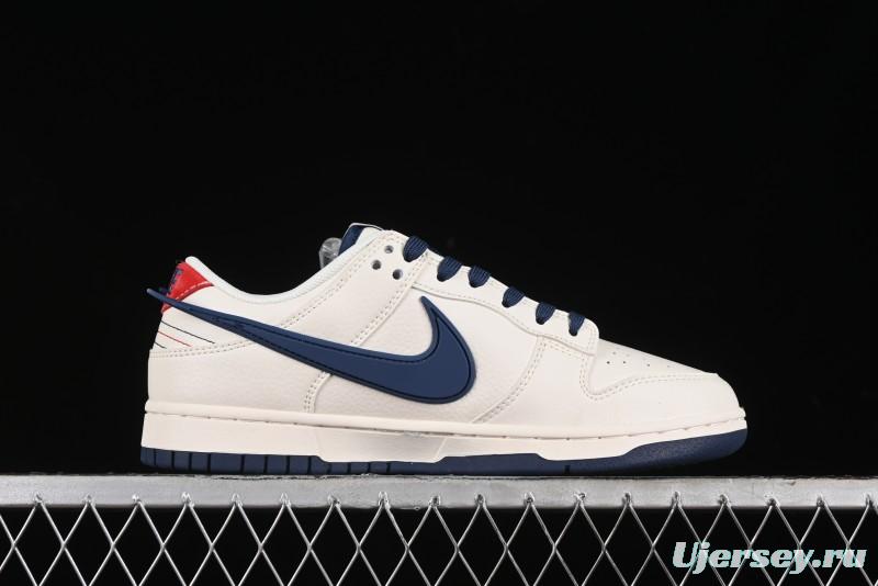 Nike SB Dunk Low Stussy Collaboration - Off White with Big Blue Swoosh Anniversary High-End Custom Low-Top Casual Skate Shoes - XY1688-009