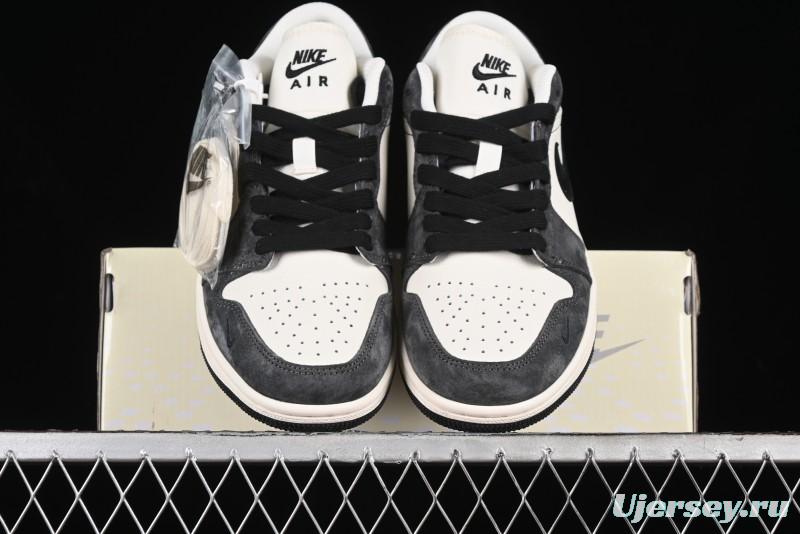 Nike Air Jordan 1 Low Retro Basketball Shoes - Black Velvet Pig Collaboration Custom Design - SJ9950-016
