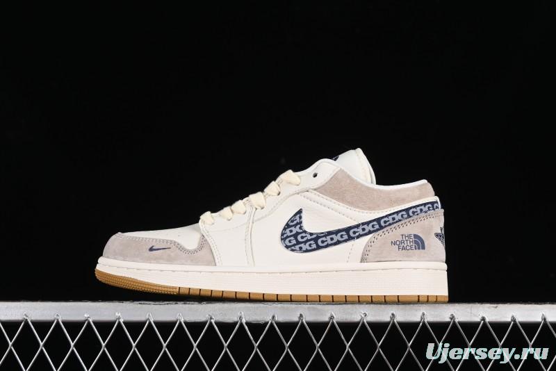Nike Air Jordan 1 Low AJ1 The North Face Collaboration - White Grey Brown Custom High-End Basketball Shoes - LJ6688-001