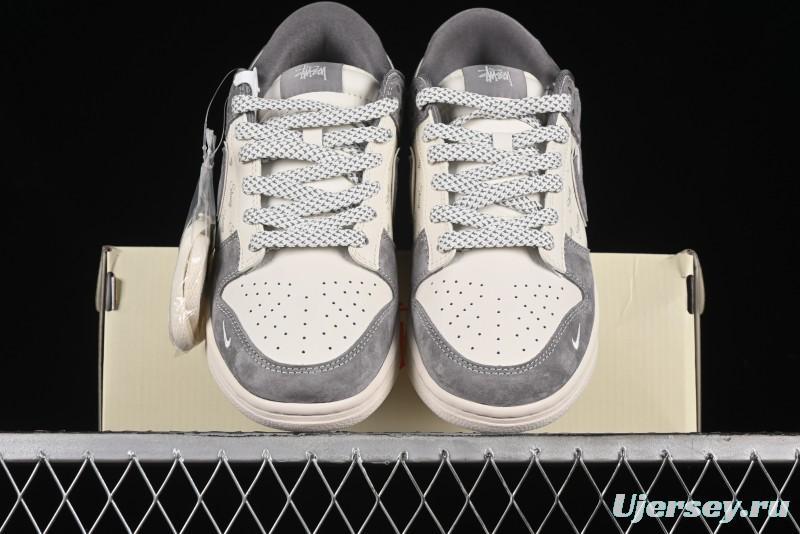 Nike SB Dunk Low Stussy Collaboration - Grey Pig Suede Patchwork Anniversary Custom Low-Top Casual Skate Shoes - CF3688-016