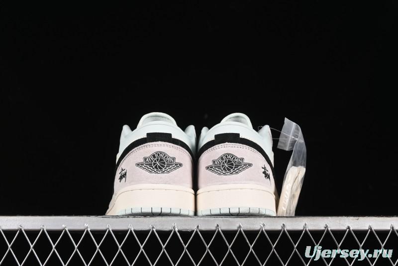 Nike Air Jordan 1 Low Stussy Collaboration - Black Blue Pigment Patchwork Retro Basketball Shoes - LJ6688-008