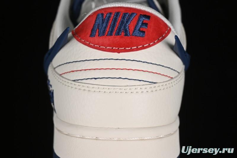 Nike SB Dunk Low Stussy Collaboration - Off White with Big Blue Swoosh Anniversary High-End Custom Low-Top Casual Skate Shoes - XY1688-009