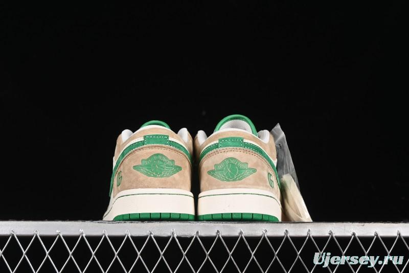 Nike Air Jordan 1 Low AJ1 Gucci Collaboration - Vintage Basketball Shoes in Sheepskin Green - WG8850-014