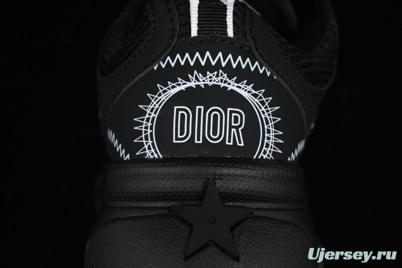 Dior Chrono Round Toe Lace-Up Lifestyle Casual Running Sneakers - 6865 BLACK WHITE