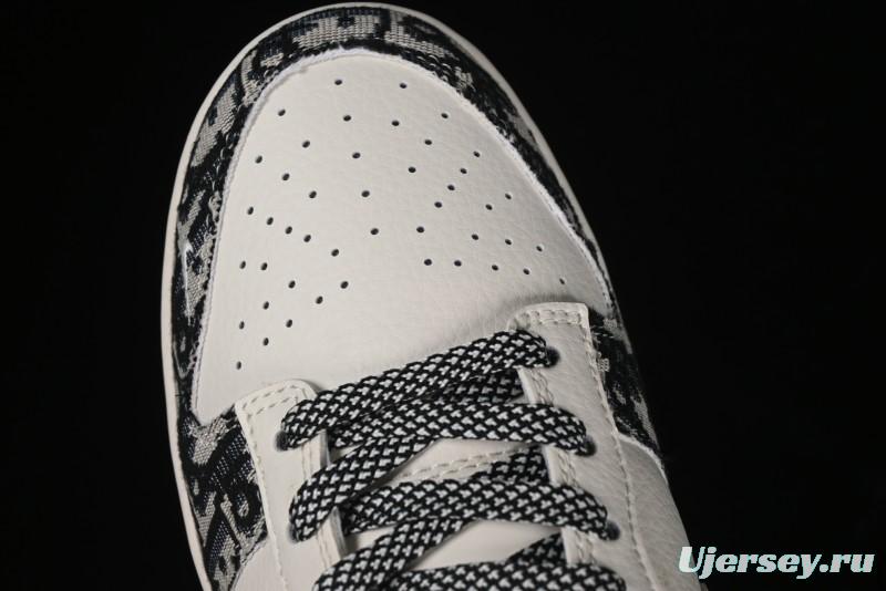 Nike SB Dunk Low Dior Collaboration - Black Grey Pattern Anniversary High-End Custom Low-Top Casual Sneakers - XY1688-010
