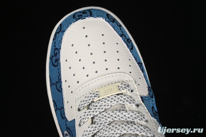 Nike Air Force 1 '07 Low Gucci Collaboration - Blue Floral Print Casual Sneakers - BB9577-101