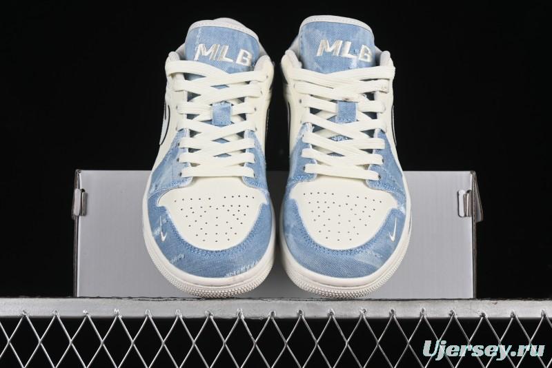 Nike Air Jordan 1 Low MLB Collaboration Retro Blue Denim Custom Basketball Shoes - DC2024-027