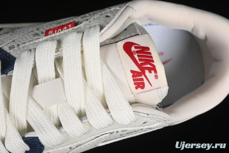 Nike Travis Scott x Fragment Design x Air Jordan 1 Low OG SP AJ1 Levi's Collaboration - White Blue Canvas Low Top Casual Sneakers - JH6088-605