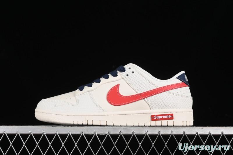 Nike SB Dunk Low Supreme Collaboration - White Dragon Scale Anniversary Custom Low-Top Casual Skate Shoes - BB8685-101